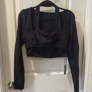 NWT HALARA SoftlyZero Plush Halter Long Sleeve Crop Top